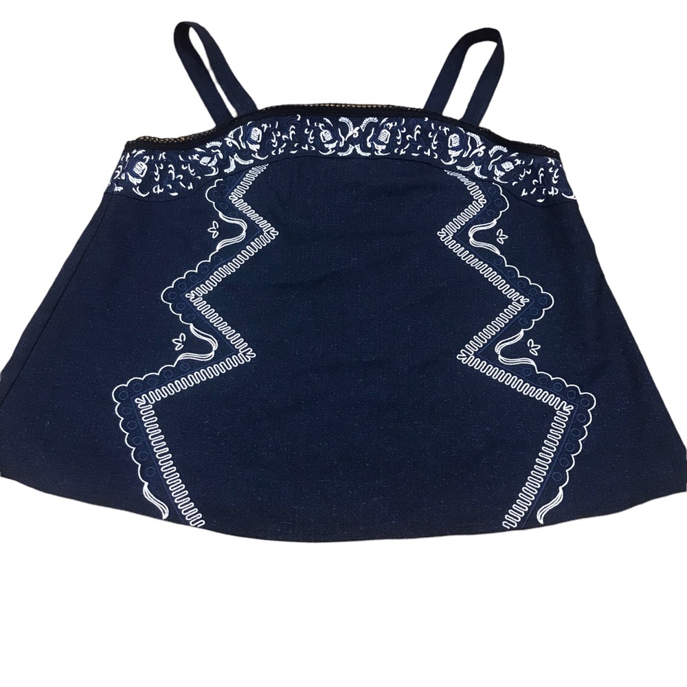 Gianni Bini Top Small Blue White Embroidered Trim Sun Beach Cami Spaghet…